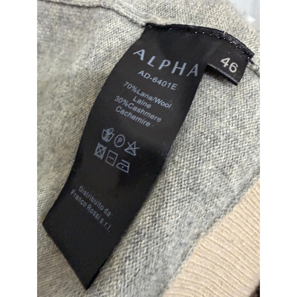 Alpha Massimo Rebecchi Wool Cashmere Cardigan Grey Tan Open Front Size 46 - Picture 4 of 5